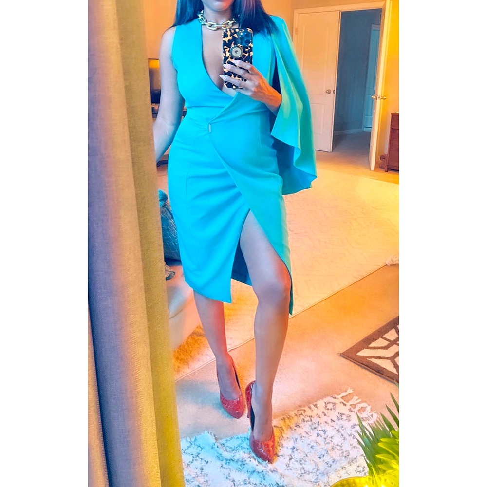 Lavish Alice Turquoise Cape Dress 4